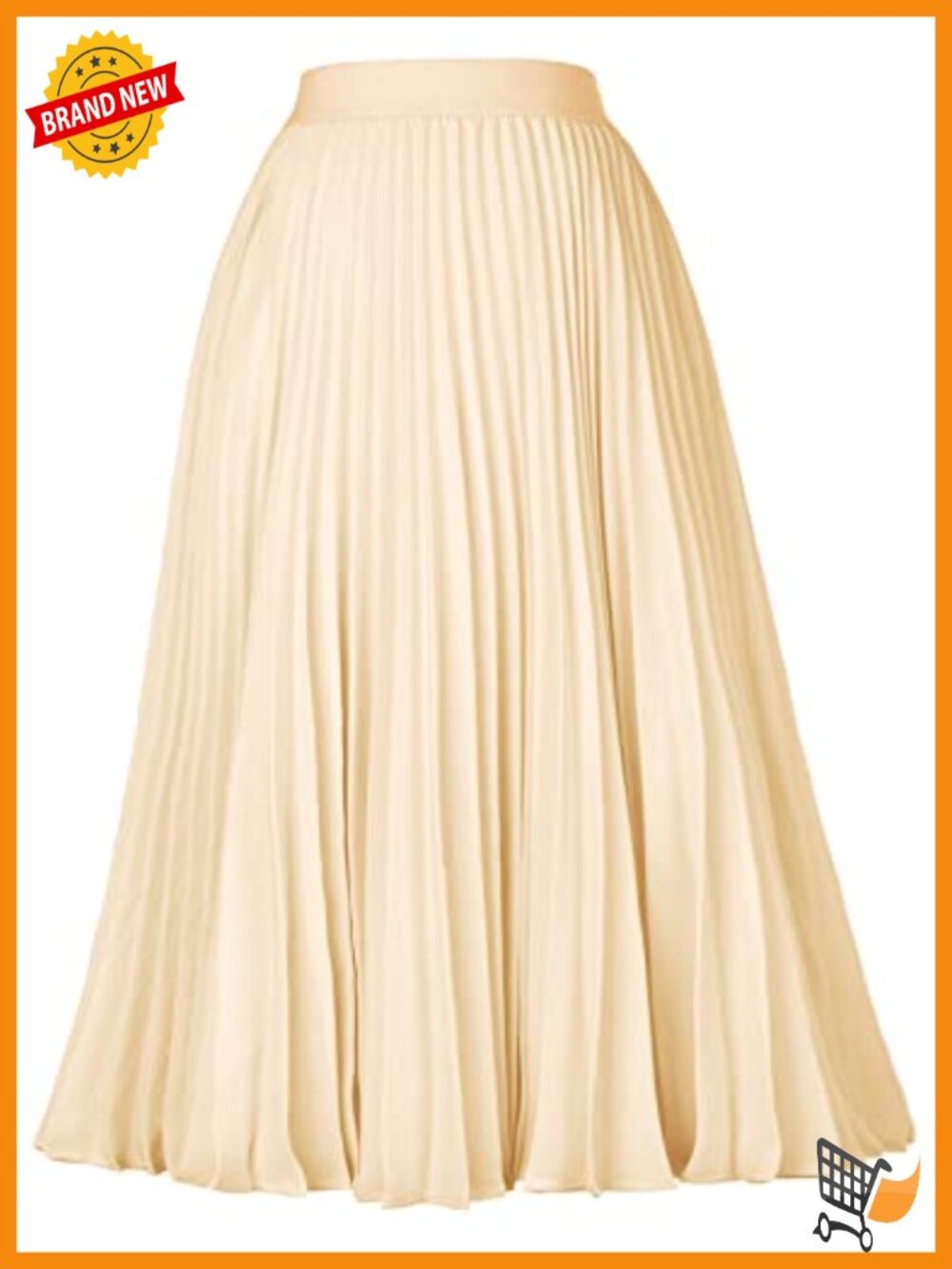 Pleated Midi Skirt A-Line Chiffon Elastic Waist Business Casual